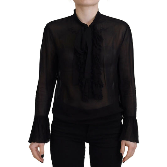Dsquared² Black Viscose Long Sleeves See Through Blouse Top TSH83385-38