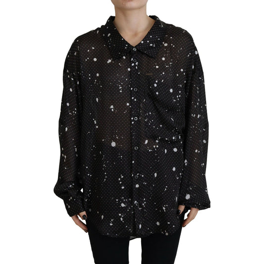 Dsquared² Black Polka Dots Collared Button Down Blouse Top TSH83395-38