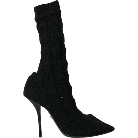 Dolce & Gabbana Black Stiletto Heels Mid Calf Boots Shoes LA10724-39