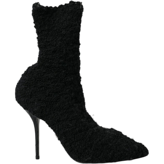 Dolce & Gabbana Black Stiletto Heels Mid Calf Boots Shoes LA10844-37.5