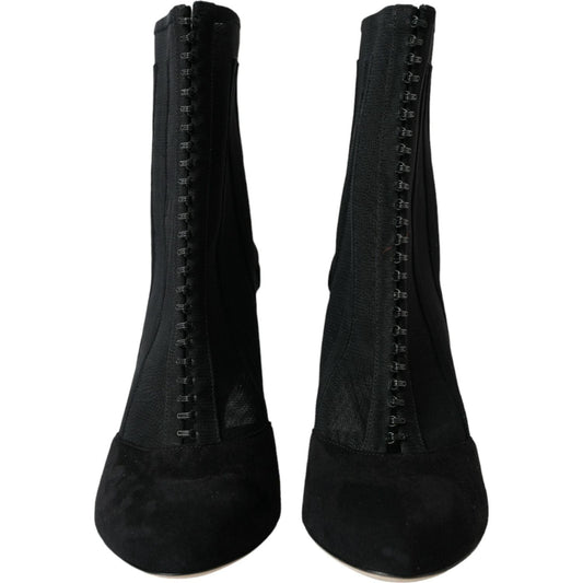 Dolce & Gabbana Black Mesh Stiletto Heels Ankle Boots Shoes LA10928-40