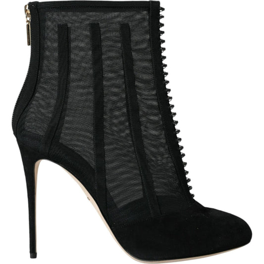 Dolce & Gabbana Black Mesh Stiletto Heels Ankle Boots Shoes LA10928-40