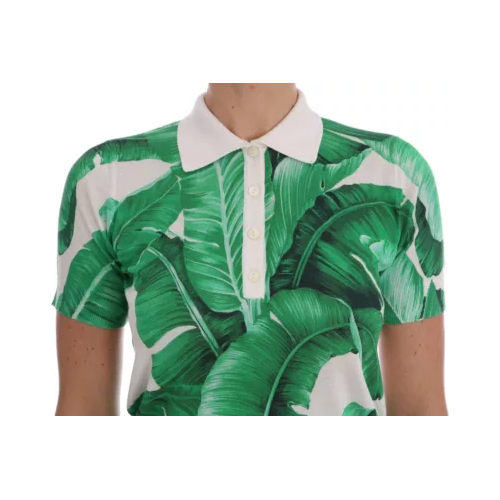 Dolce & Gabbana Green Banana Print Silk Polo T-shirt TSH1645-38