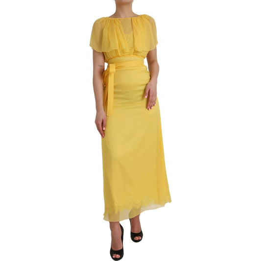Dolce & Gabbana Yellow Silk Sheath Belted Long Maxi Dress DR281182-40