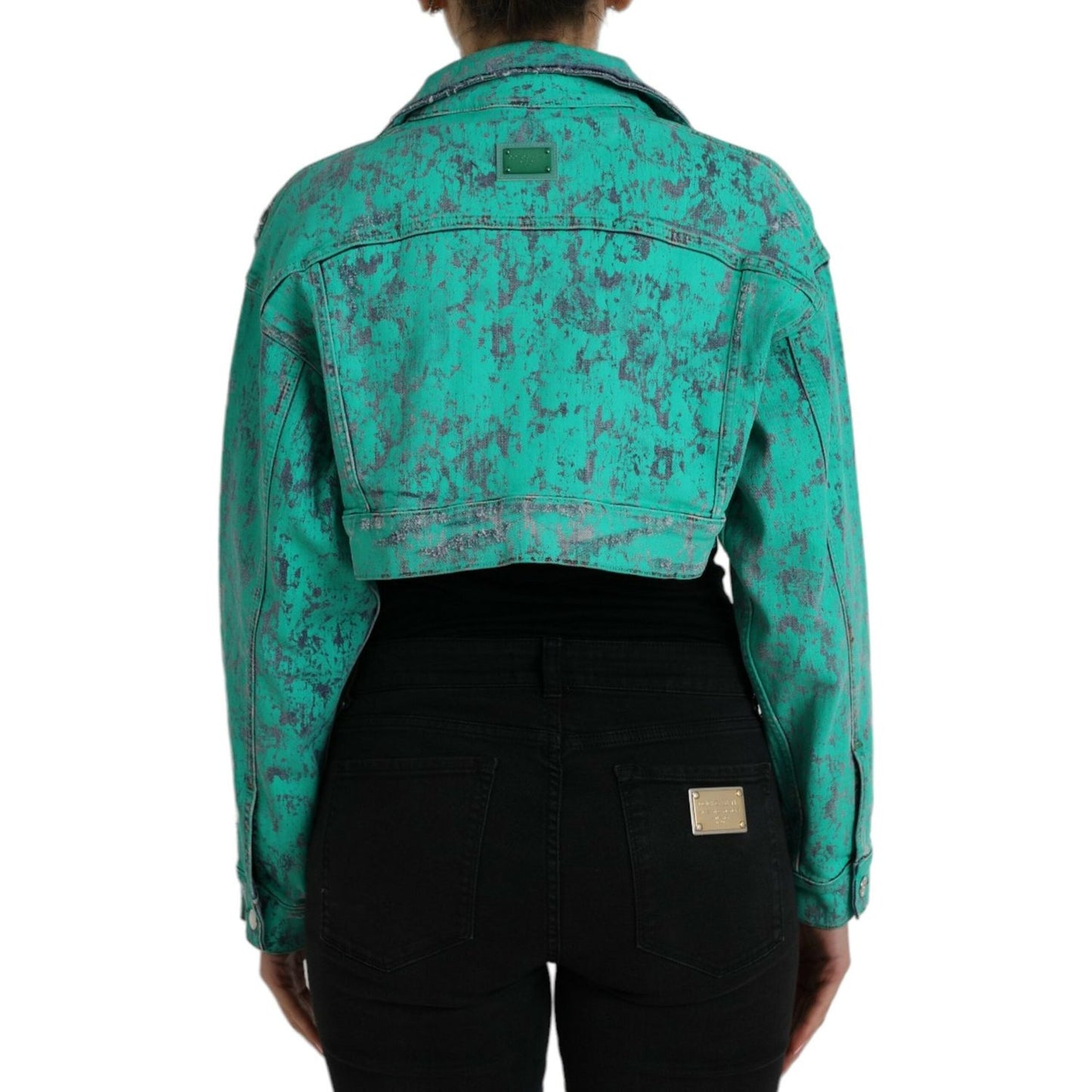 Dolce & Gabbana Green Cotton Tie Dye Cropped Cropped Denim Jacket JKT3824-40