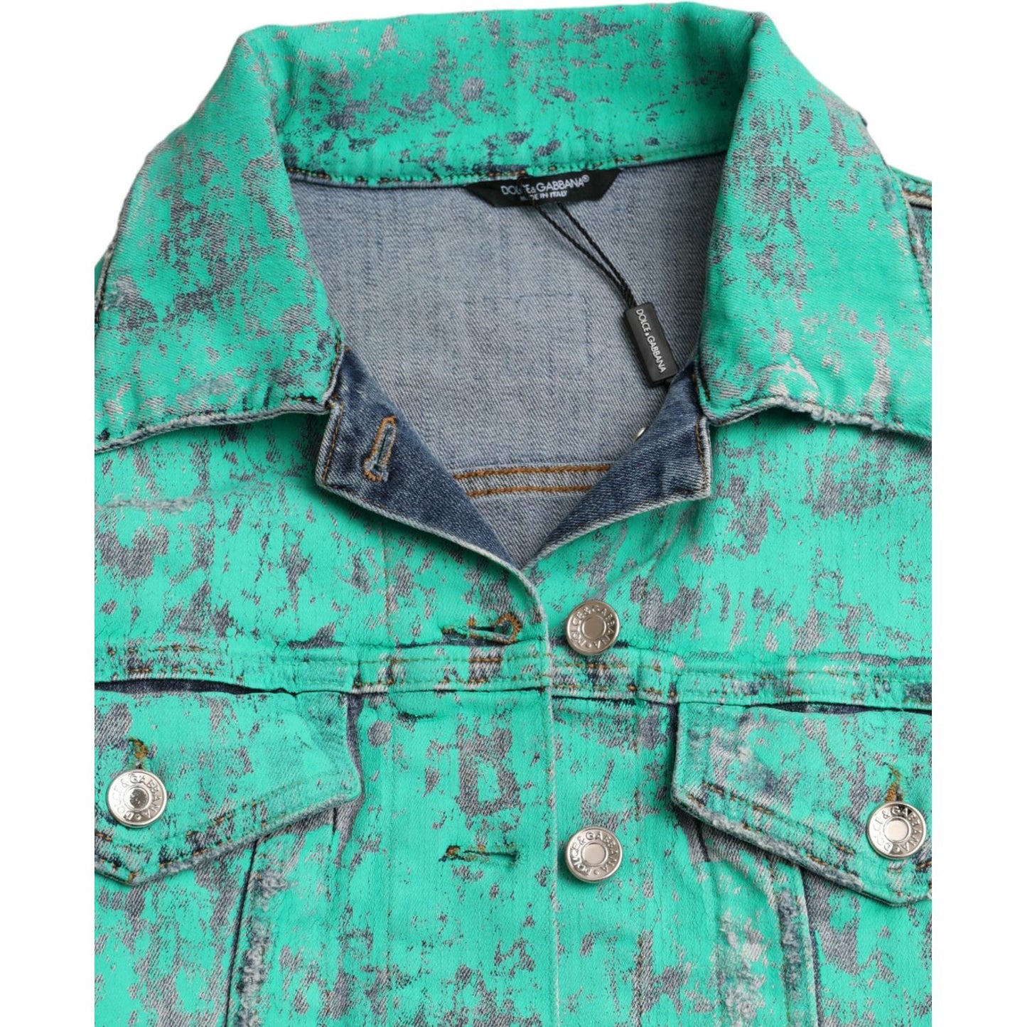 Dolce & Gabbana Green Cotton Tie Dye Cropped Cropped Denim Jacket JKT3824-40