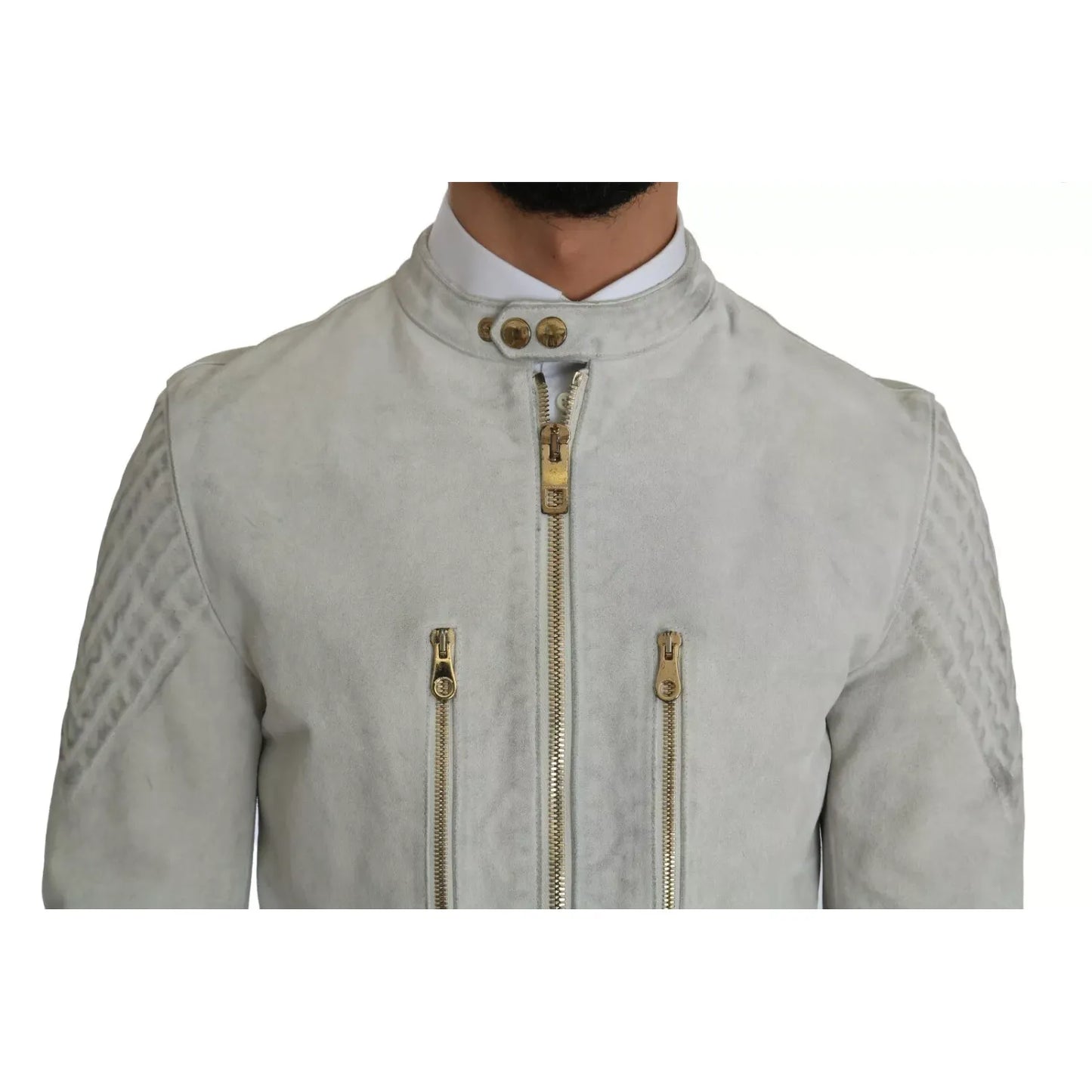 Dolce & Gabbana Leather White Biker Motorcycle Jacket