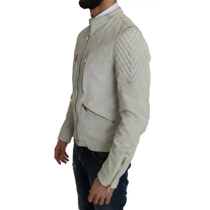 Dolce & Gabbana Leather White Biker Motorcycle Jacket