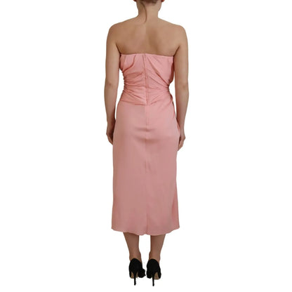Dolce & Gabbana Pink Silk Stretch Strapless Sheath Midi Dress