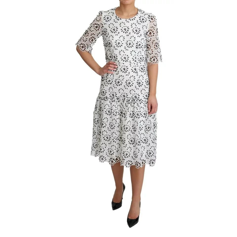 Dolce & Gabbana White Cutout Design Polyester A-line Midi Dress