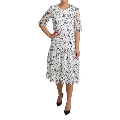 Dolce & Gabbana White Cutout Design Polyester A-line Midi Dress