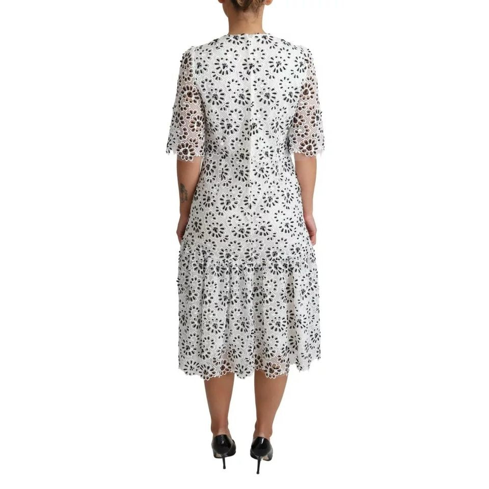 Dolce & Gabbana White Cutout Design Polyester A-line Midi Dress