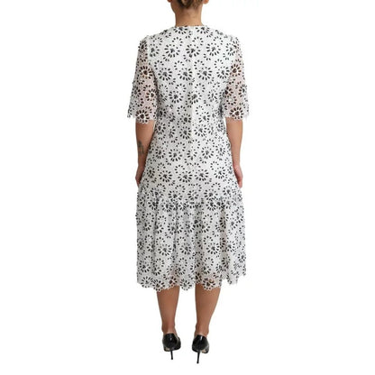 Dolce & Gabbana White Cutout Design Polyester A-line Midi Dress