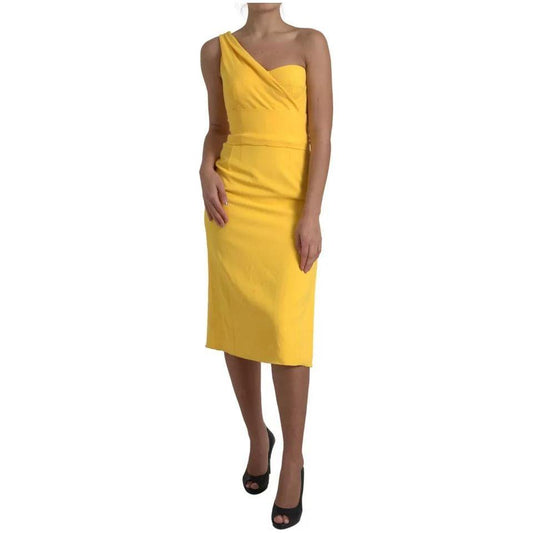 Dolce & Gabbana Yellow One Shoulder Side Slit Midi Dress DR28773-42