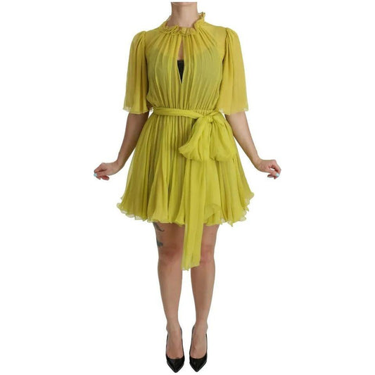Dolce & Gabbana Yellow Shift A-line Silk Gown Dress DR2043-40