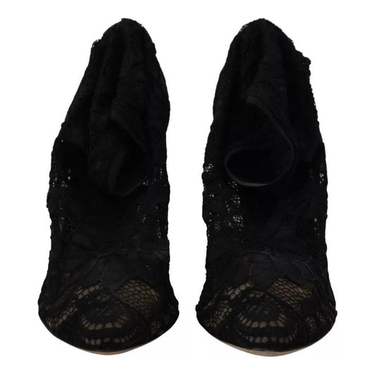Dolce & Gabbana Black Stretch Socks Taormina Lace Boots Shoes LA10000-36