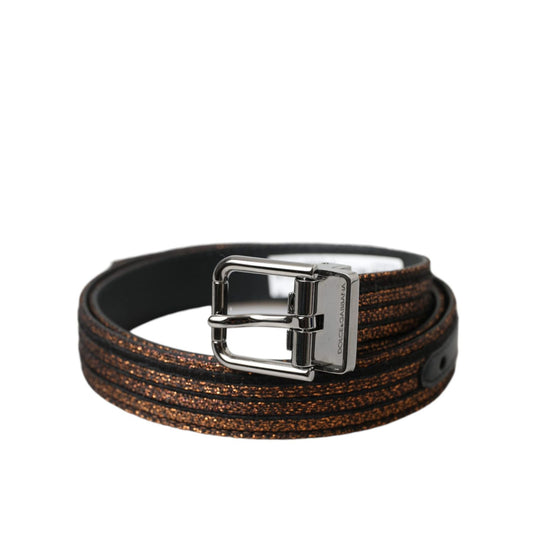 Dolce & Gabbana Gold Jacquard Stripes Silver Metal Buckle Belt