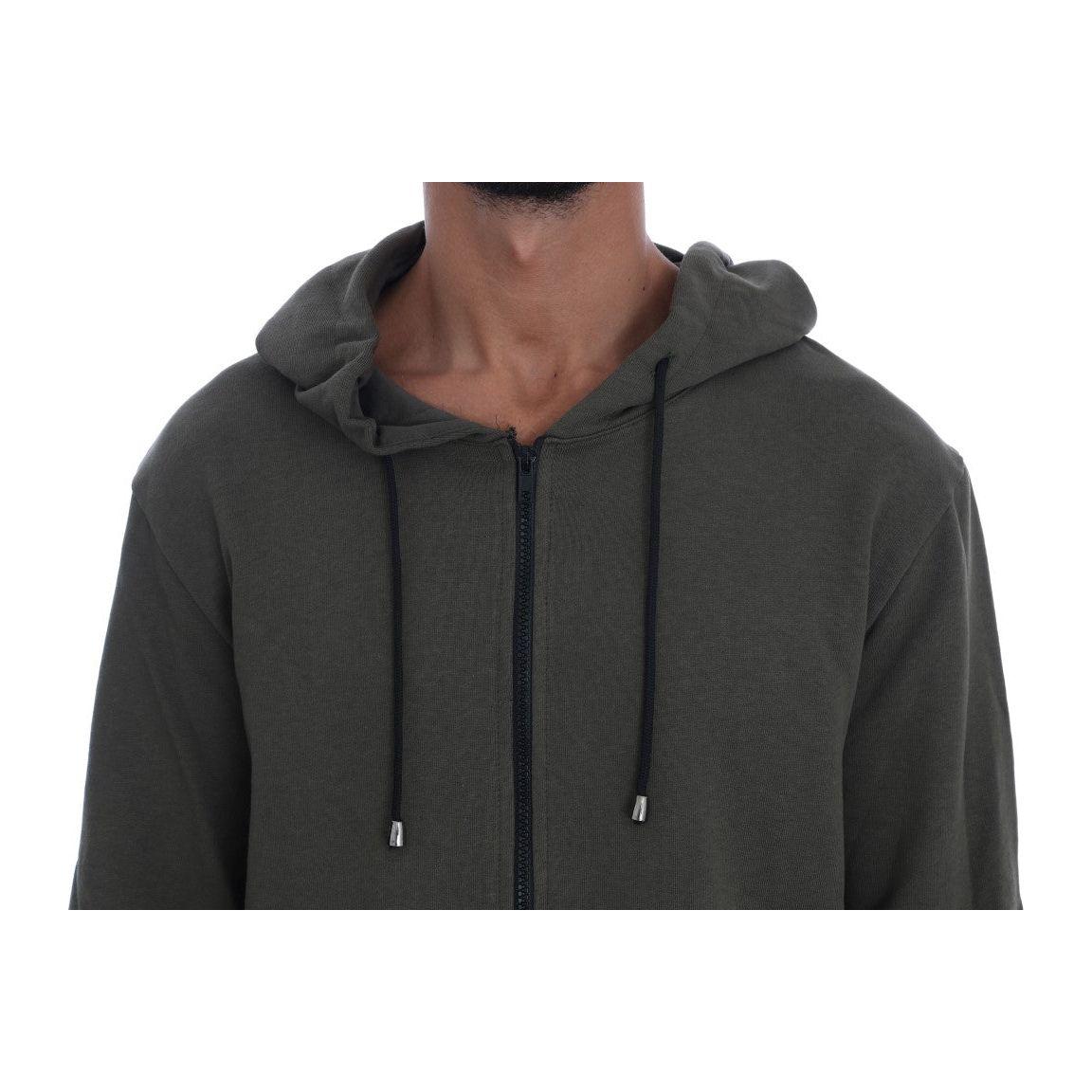 Daniele Alessandrini Green Full Zipper Hodded Cotton Sweater