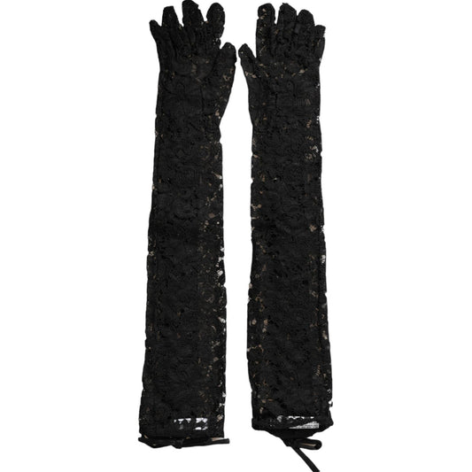 Dolce & Gabbana Black Taormina Lace Elbow Length Gloves LB30123-7.5