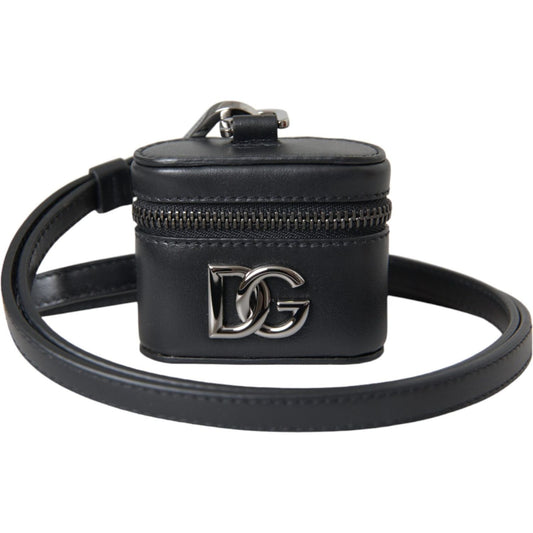 Dolce & Gabbana Black DG Logo Leather Silver Metal Airpods Case SMY10262