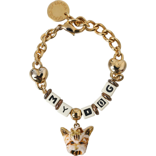 Dolce & Gabbana Gold Tone Brass Chain MY DOG Heart Bracelet SMY10164