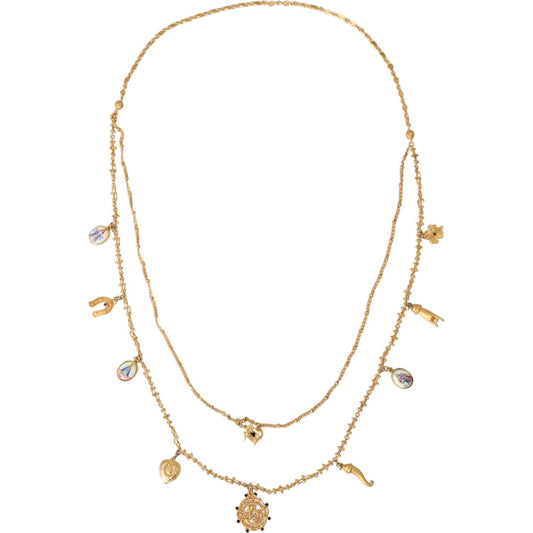 Dolce & Gabbana Gold Tone Chain Brass Charm Statement Sicily Necklace SMY10308