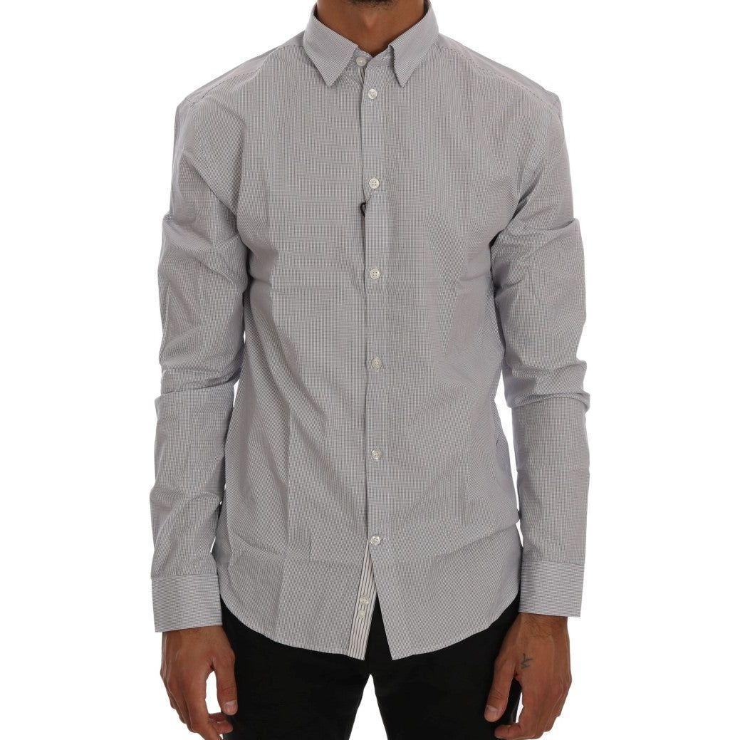 Frankie Morello White Blue Check Casual Cotton Regular Fit Shirt