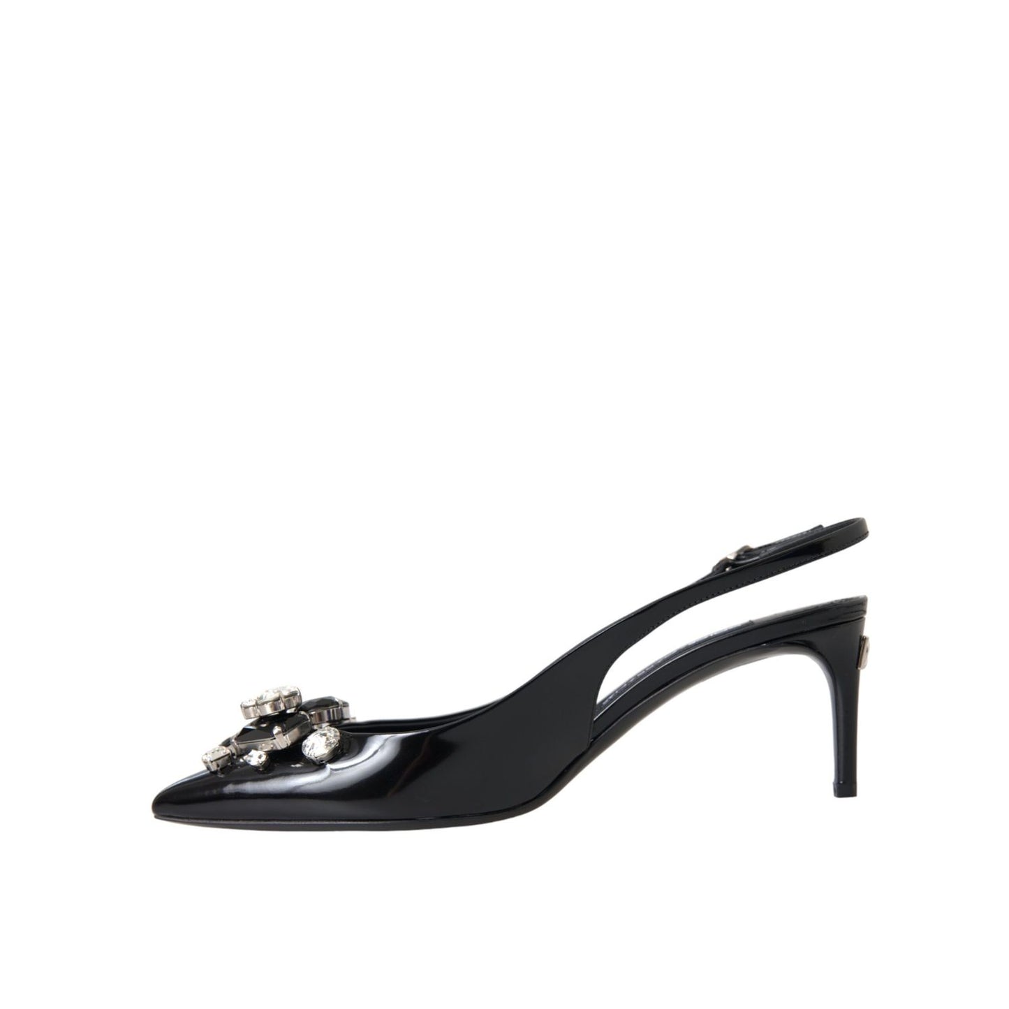 Dolce & Gabbana Black Patent Leather Crystal Slingback Shoes