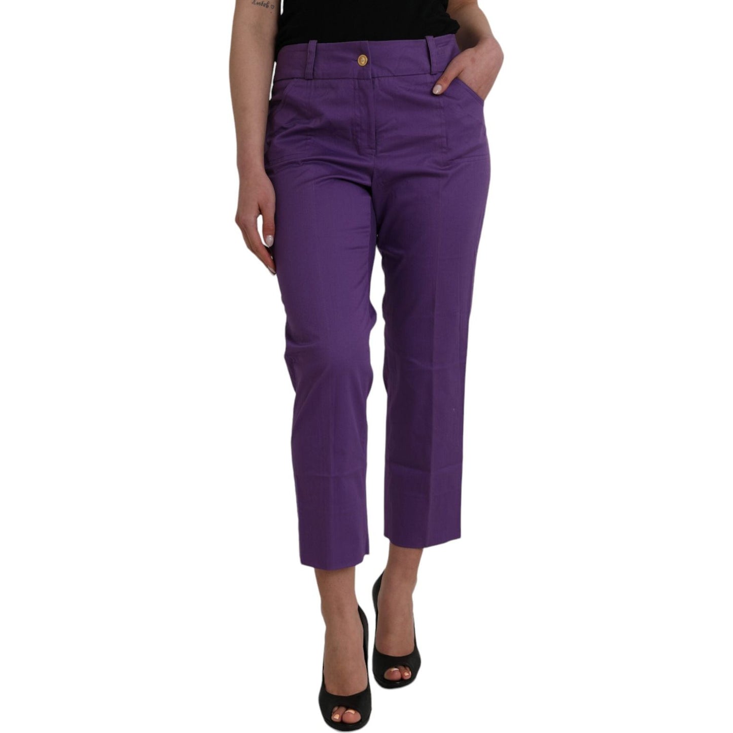 BENCIVENGA Purple Cotton MidWaist Straight Cropped Pants PAN74065-48
