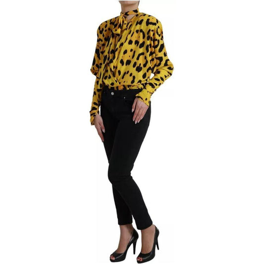 Dolce & Gabbana Yellow Leopard Print Long Sleeves Top Blouse TSH84223-40
