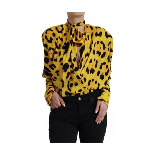 Dolce & Gabbana Yellow Leopard Print Long Sleeves Top Blouse TSH84223-40