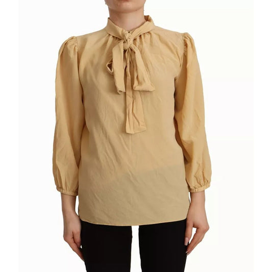 Dolce & Gabbana Mustard Ascot Collar Shirt Silk Blouse Top