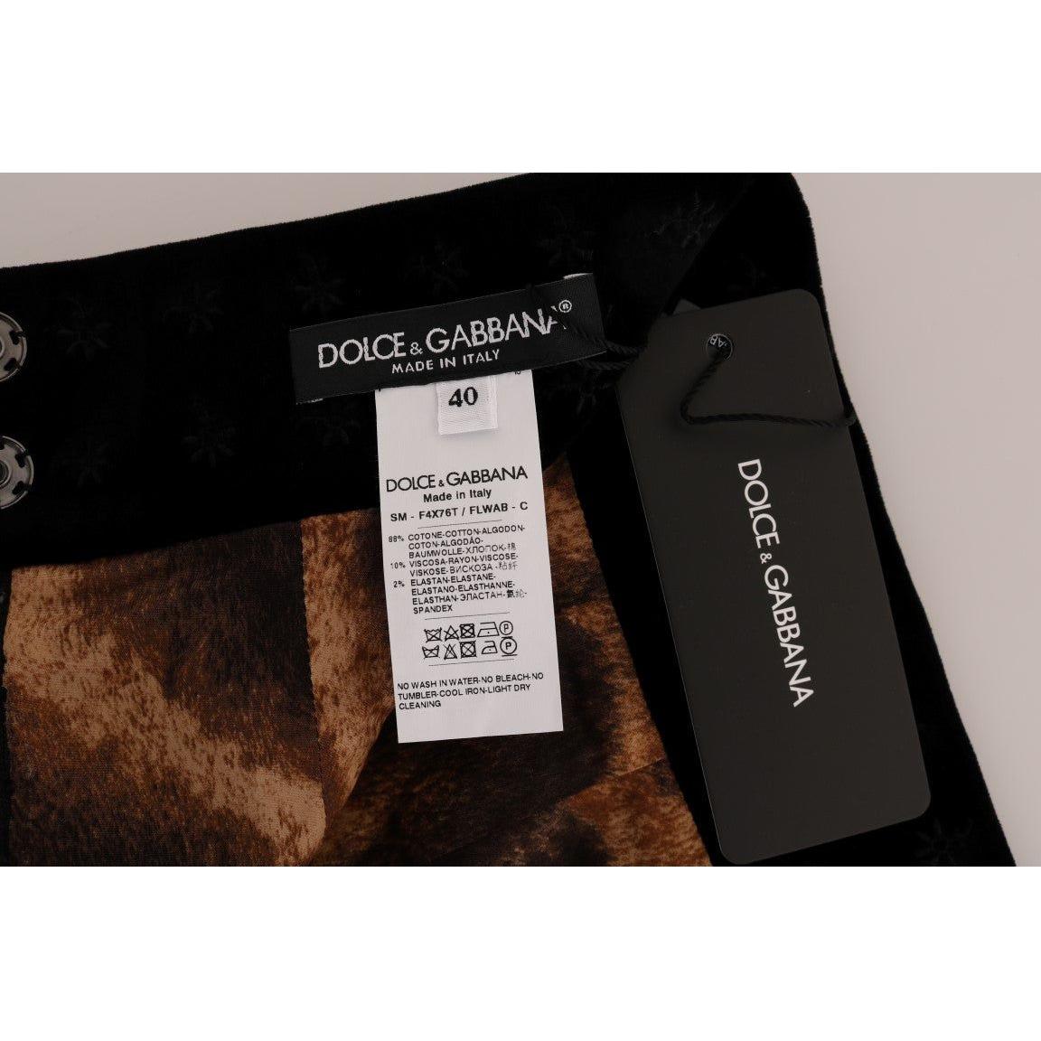 Dolce & Gabbana Dark Green Baroque Velvet Pencil Skirt SKI1088-1