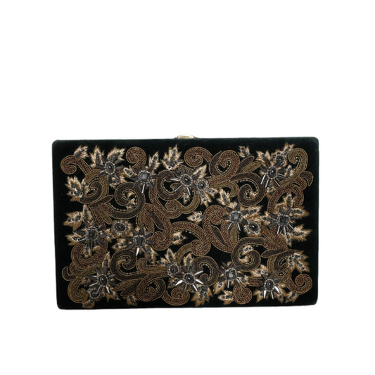Dolce & Gabbana Black Velvet Gold Frame Clutch Evening Party Purse Bag