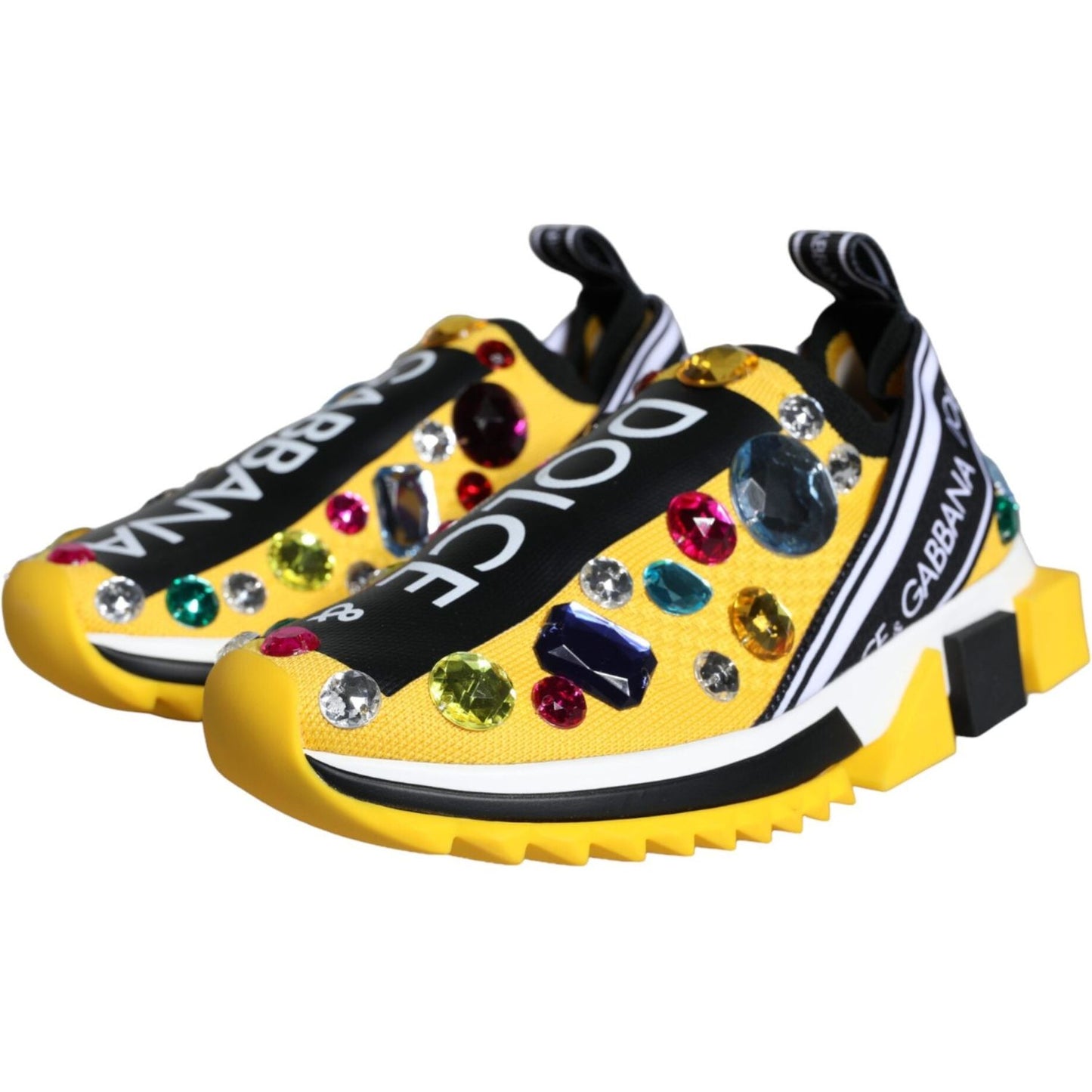Dolce & Gabbana Yellow Sorrento Crystals Sneakers Womens Shoes LA11276-37