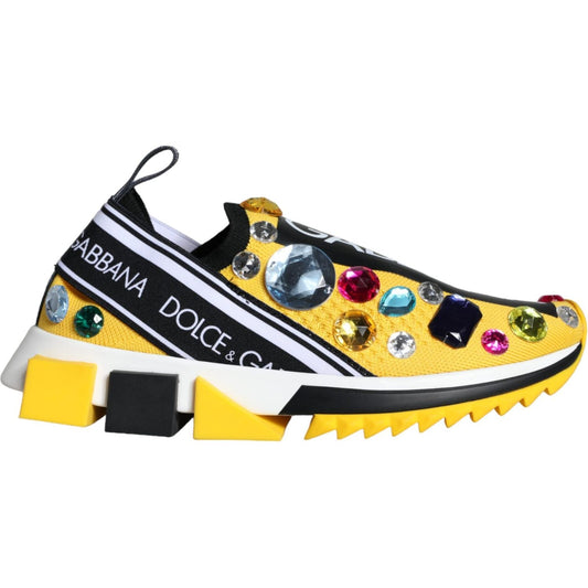 Dolce & Gabbana Yellow Sorrento Crystals Sneakers Womens Shoes LA11276-37