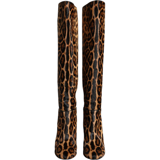 Dolce & Gabbana Beige Black Leopard Knee High Boots Shoes LA11526-37