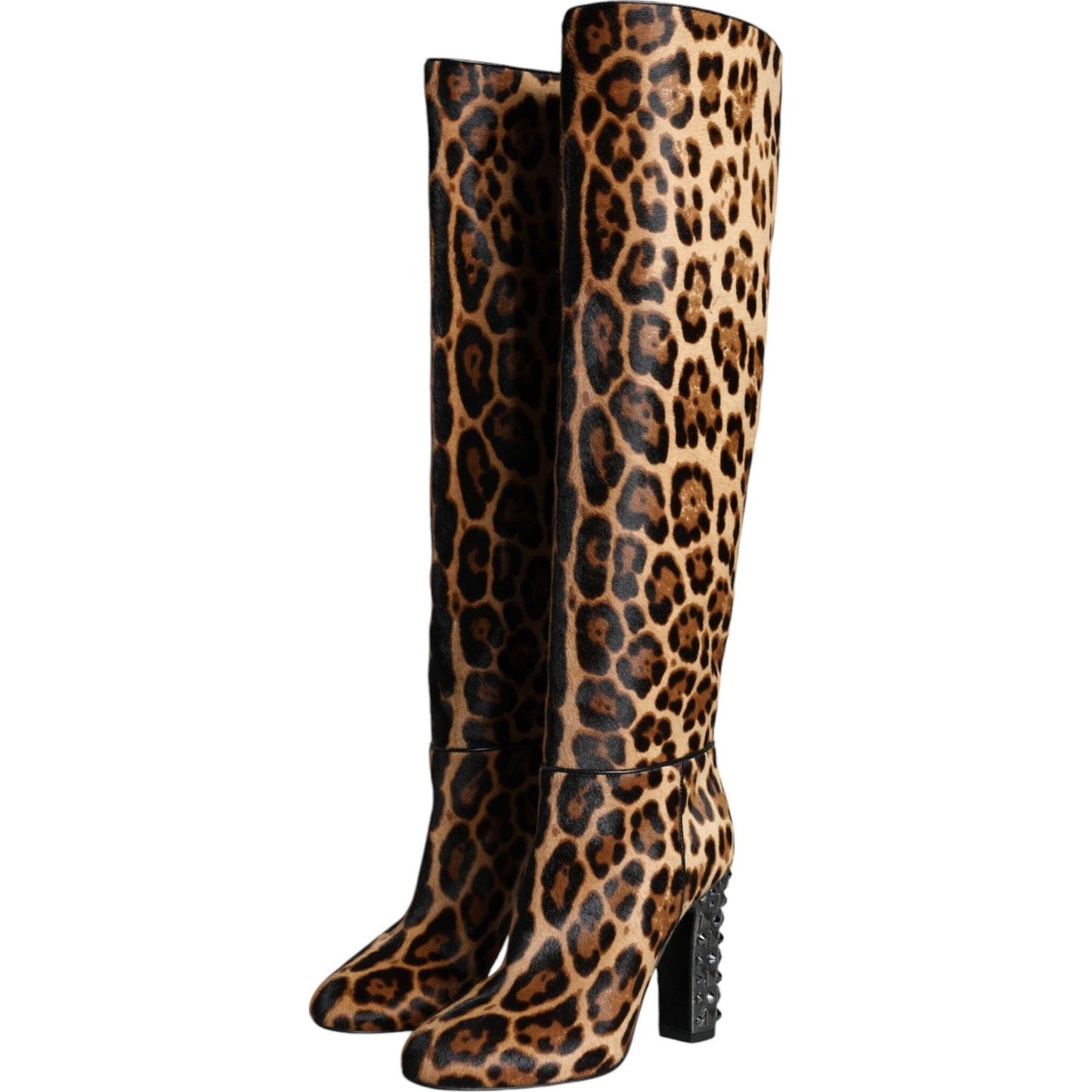 Dolce & Gabbana Beige Black Leopard Knee High Boots Shoes LA11526-37
