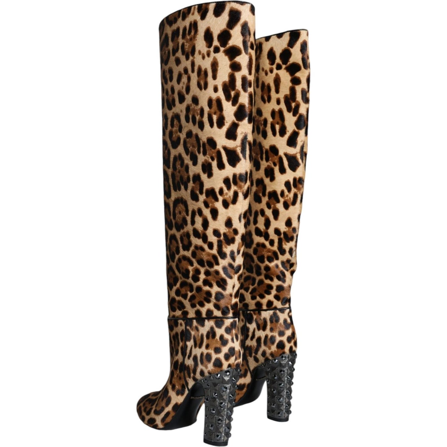 Dolce & Gabbana Beige Black Leopard Knee High Boots Shoes LA11526-37