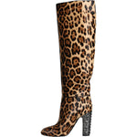 Dolce & Gabbana Beige Black Leopard Knee High Boots Shoes LA11526-37