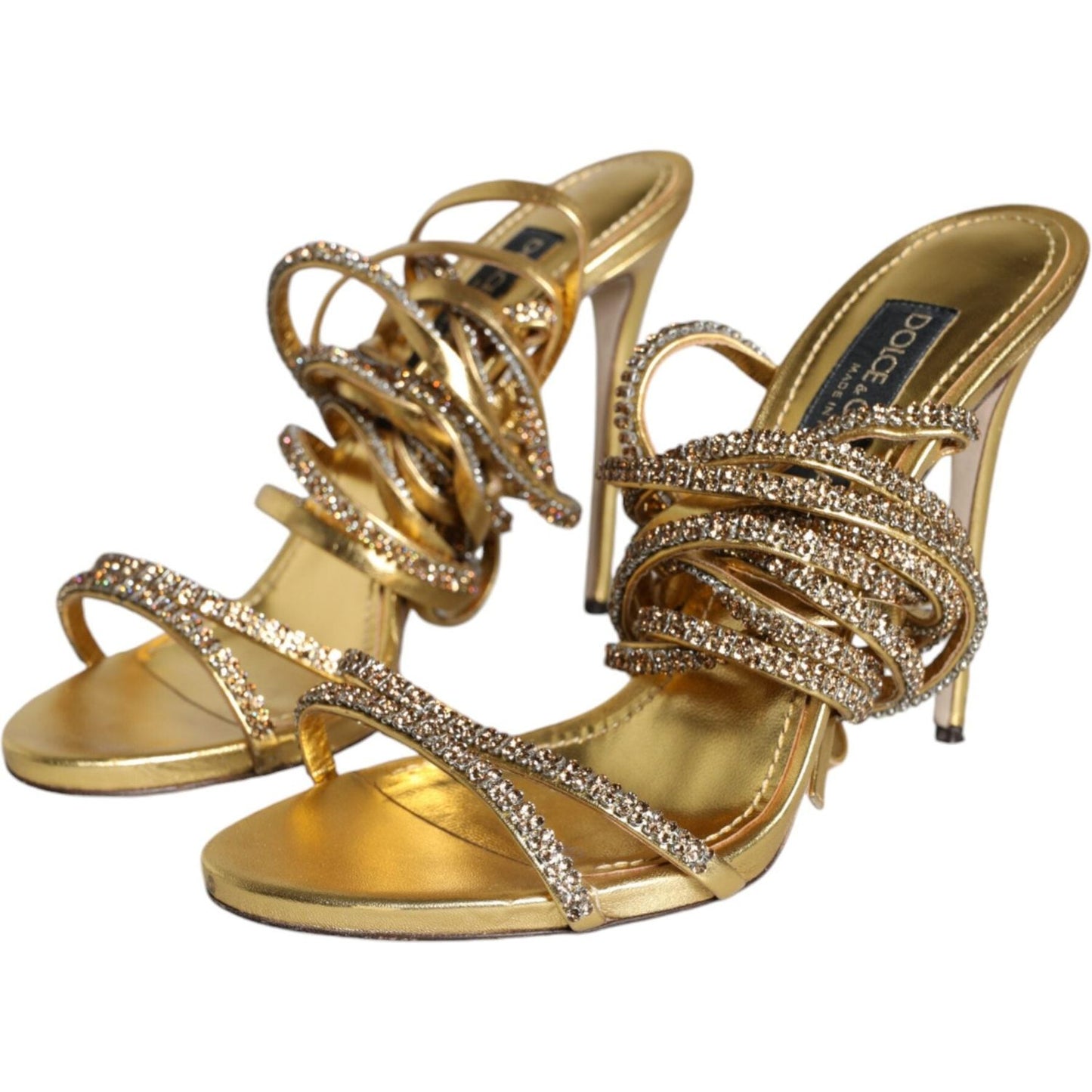 Dolce & Gabbana Gold Crystals Keira Heels Sandals Shoes LA11356-39.5