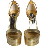 Dolce & Gabbana Gold Leather Platform Keira Sandals Shoes LA11422-38