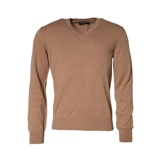 Dolce & Gabbana Brown Cashmere Knit V-neck Pullover Sweater