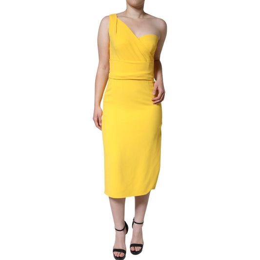Dolce & Gabbana Yellow One Shoulder Side Slit Midi Dress DR281202-42