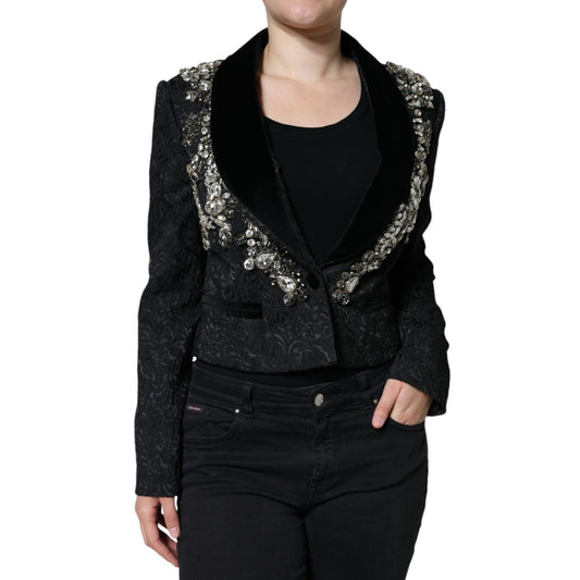 Dolce & Gabbana Black Jacquard Crystal Floral Jacket Blazer 1728,67345645728,Black,Blazers - Suits & Blazers - Clothing,Cloaks - Jackets & Coats - Clothing,Clothing,Dolce & Gabbana,IT44 | L,Jackets & Coats - Clothing,Jackets & Coats - Women - Clothing,Mat