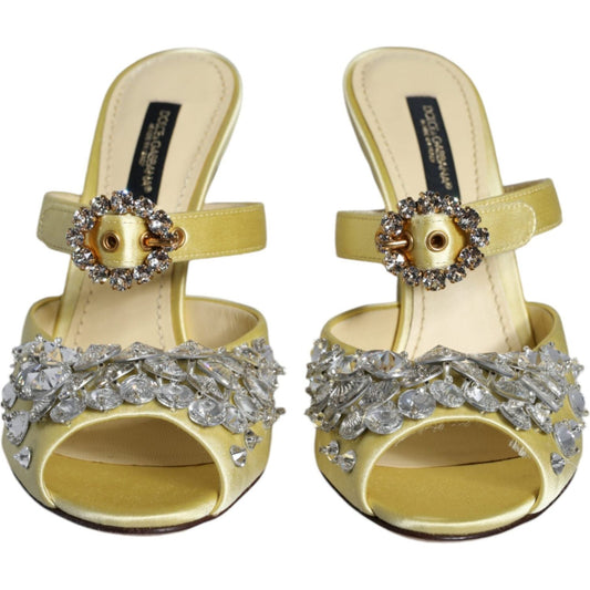 Dolce & Gabbana Yellow Mary Janes Satin Crystal Sandals Shoes LA11704-35