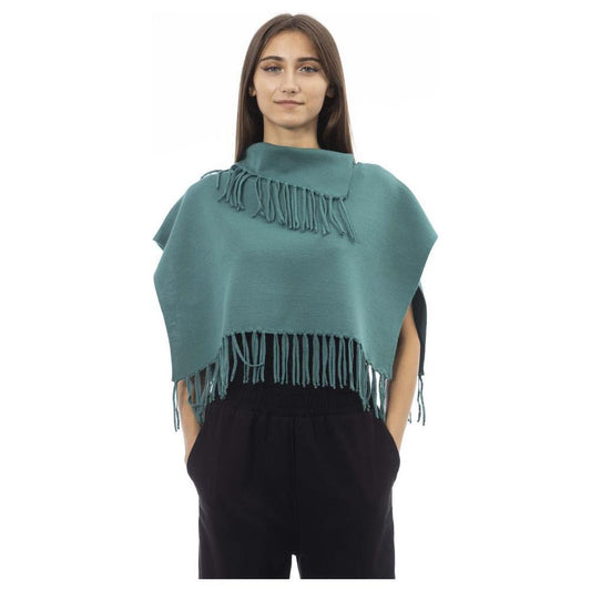 Alpha Studio Green Wool Women Poncho with Fringes