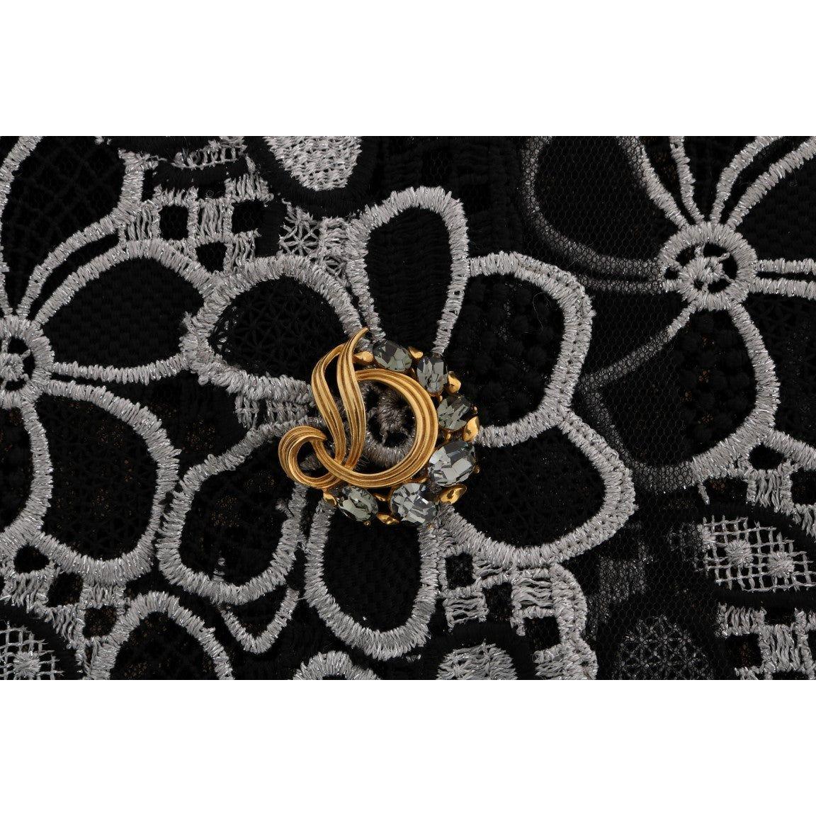 Dolce & Gabbana Floral Macramé Lace Crystal Button Skirt
