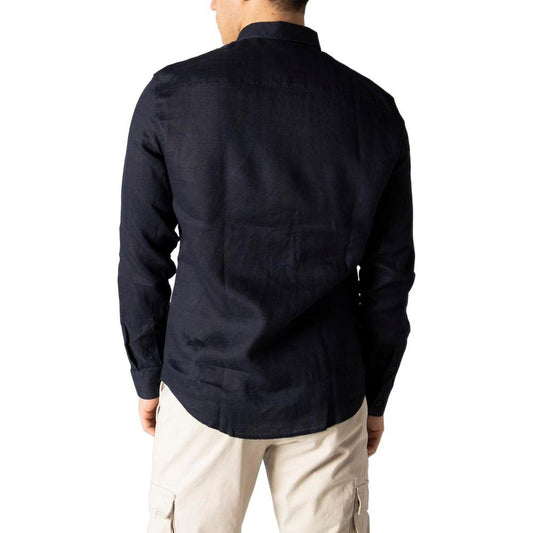 Armani Exchange Blue Linen Shirt AR-8165600010-IT44 | S