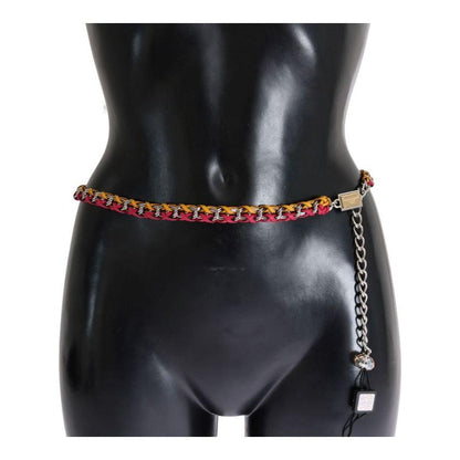 Dolce & Gabbana Red Yellow Leather Crystal Belt 1728,45% Brass,5% Crystal,67345645728,Accessories,Belts - Accessories,Belts - Women - Accessories,Dolce & Gabbana,High-Waist Belts - Belts - Accessories,M,Material: 50% Leather,Multicolor,New with tags,S,Thi